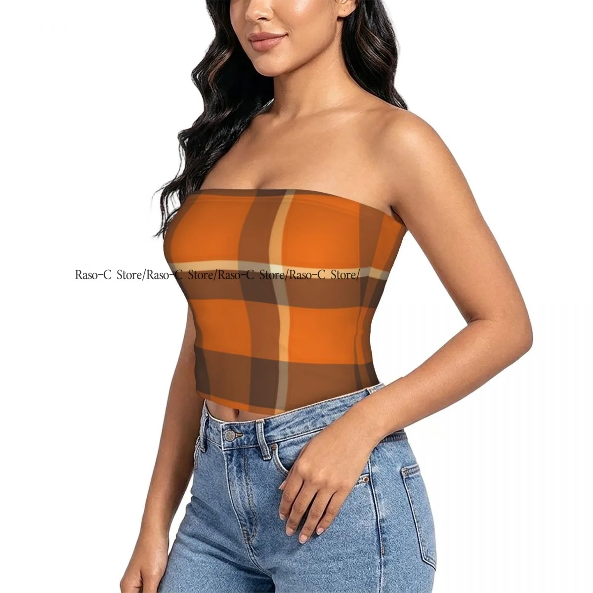 Women's strapless halter top Classic Tartan summer sexy short-sleeved top