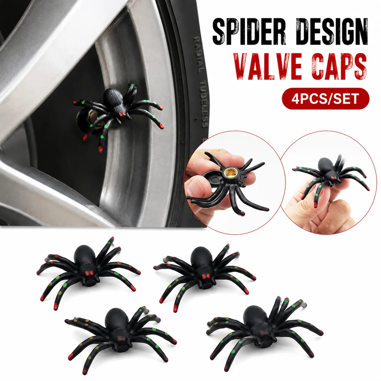 4Pcs/Lot Spider Shape Car Valve Stem Caps Wheel Valve Covers Tires Parts for Most Auto Motorcycle Bike