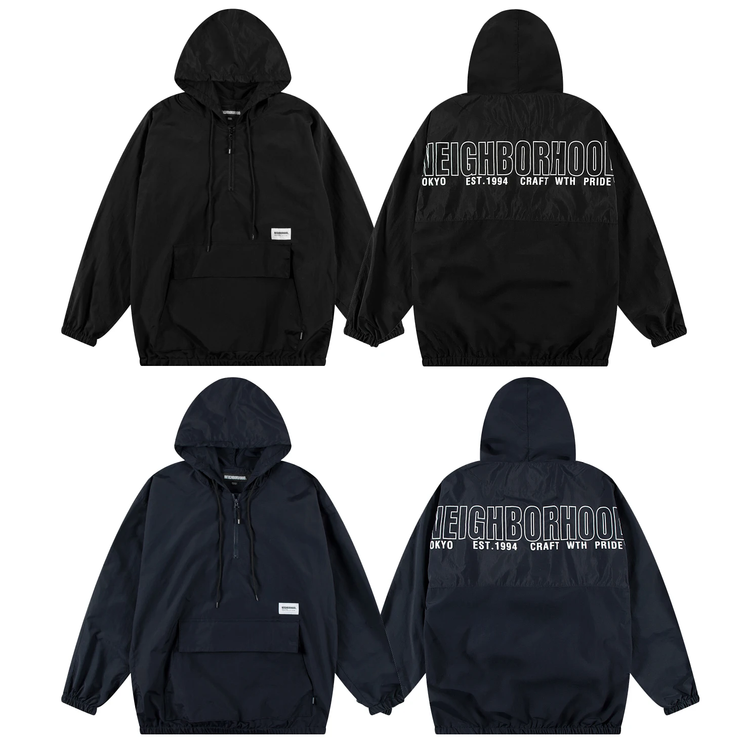 

NEIGHBORHOOD Nylon Jackets Half Zipper Design Letter Logo Printed NBHD Waterproof Outdoor Jacket Men Women Fashion Pullovers