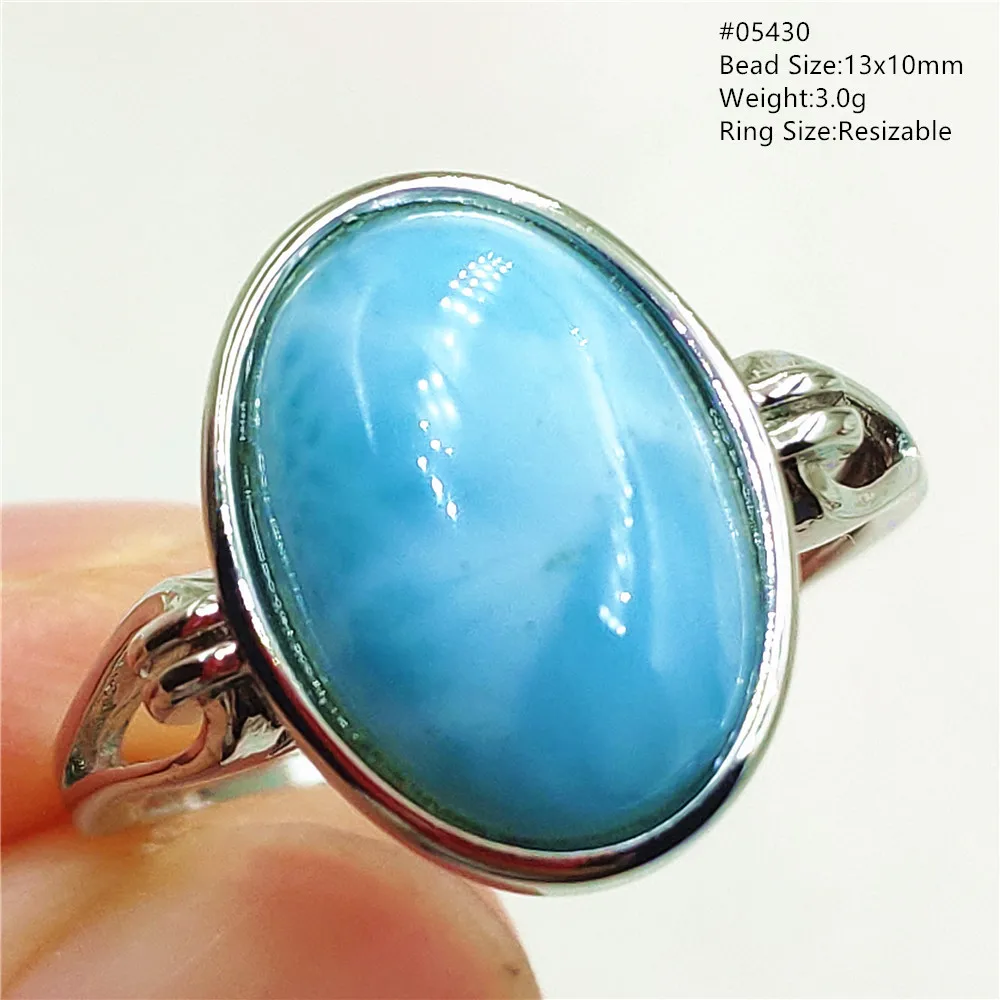Natural Blue Larimar Oval Adjustable Ring Jewelry Water Pattern Real Larimar For Women Men Healing Fashion Stone AAAAAA
