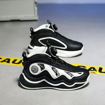 Coole Kinder Basketbalschoenen Draaibare Gesp Kind Casual Schoenen Hoge Elastische Jongens Sport Schoen Slijtvaste Kind Sneakers Schoen