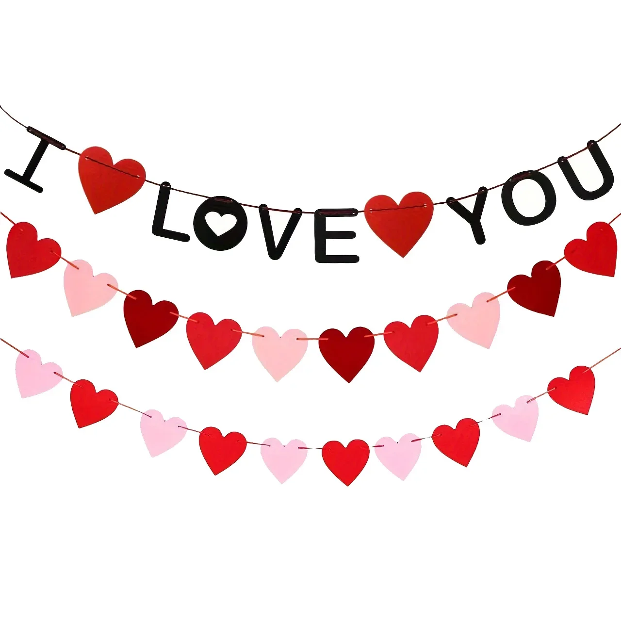 1set I Love You Felt Banner Anniversary Party Decoration Love Heart Valentines Day Banner Valentines Day Decoration Supplies One