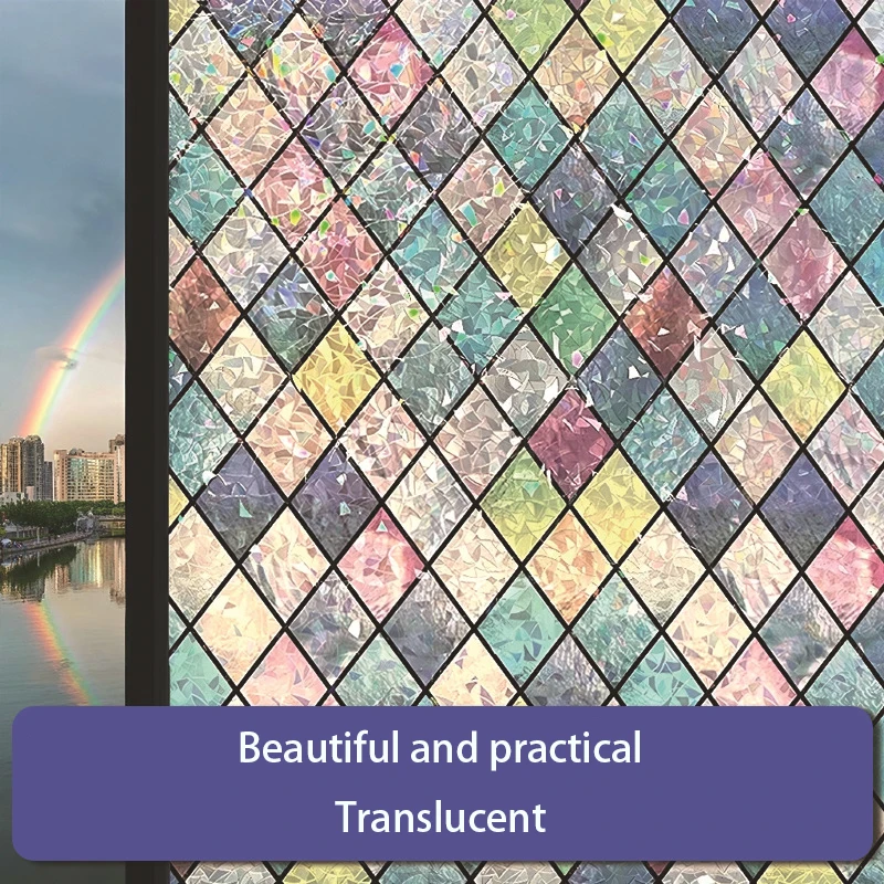 3D Stained Glass Static Window Film Frosted Privacy Vinyl Sticker Anti Peep Rainbow Decor Bathroom Shower Home Window Wallpaper