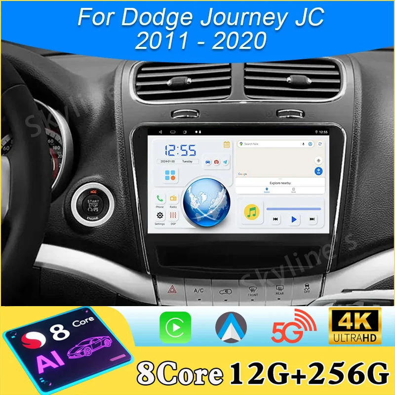 Radio Multimedia para Auto Android 16 para Dodge Journey JC 2011-2020, Reproductor de Video, Navegación Estéreo GPS, Carplay, Auto 4G WIFI QLED