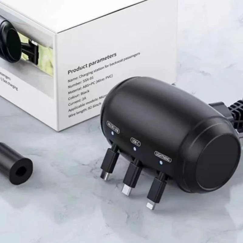 

New Retractable Power Cord 3-in-1 Car Rear Seat Stand For Android Apple Mobile Tablet Fast Charger