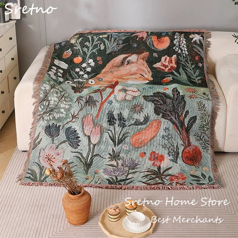 SRETNO Cartoon Jacquard Polyester Cotton Sofas Blankets, Cute Pet Dog Throw Blanket Room Decoration Sofa Towel mantas de cama