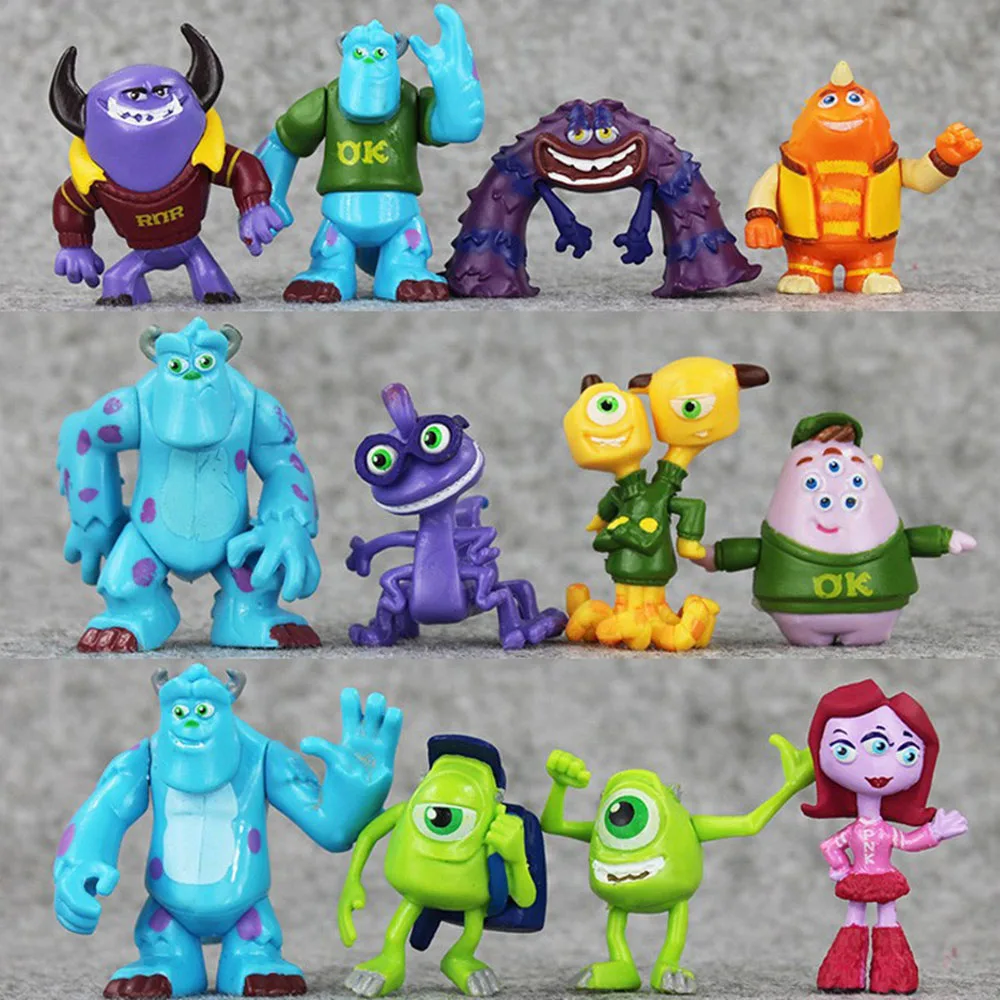 12Pcs/Lot Monsters University Inc. James P. Sullivan Michael Wozosky Cartoon Cute Model Gift Anime Pvc Kawaii Action Figure Toys