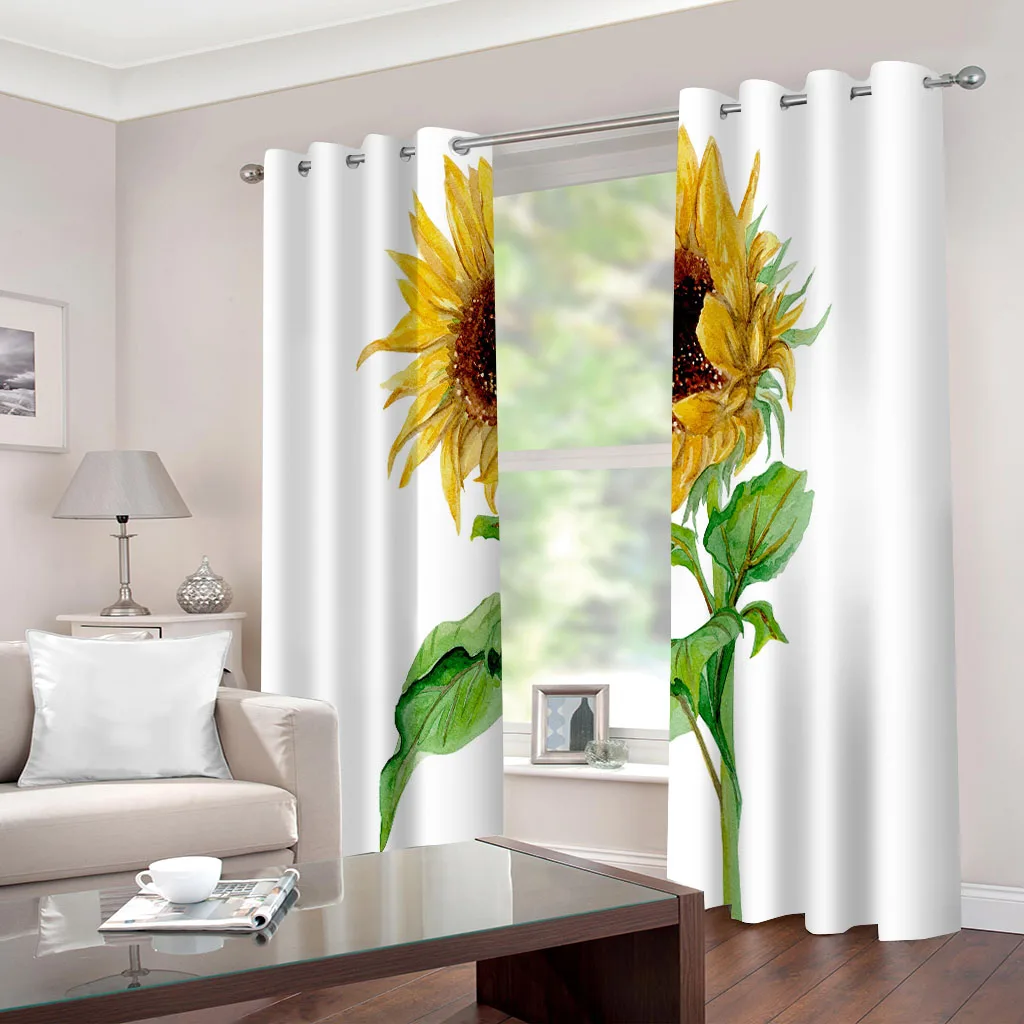 Customized Kids Blackout Curtains Painted Sunflower Grommet Living Room Darkening Curtains Print Pattern Window Drapes For Bedr