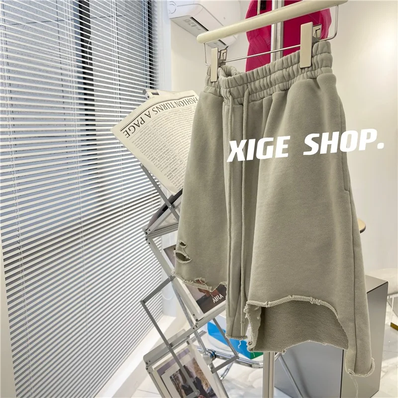 

Мужские спортивные брюки больших размеров с высокой талией, свободного прямого кроя, летние повседневные широкие брюки, утягивающие, длиной до колена