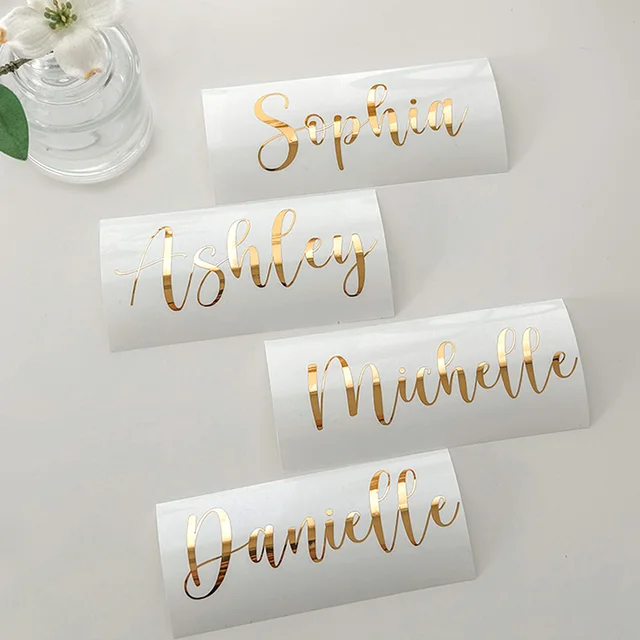5 sztuk spersonalizowana nazwa naklejki winylowe naklejki na dekoracje weselne szklana nazwa naklejka Baby Shower druhny propozycja naklejki