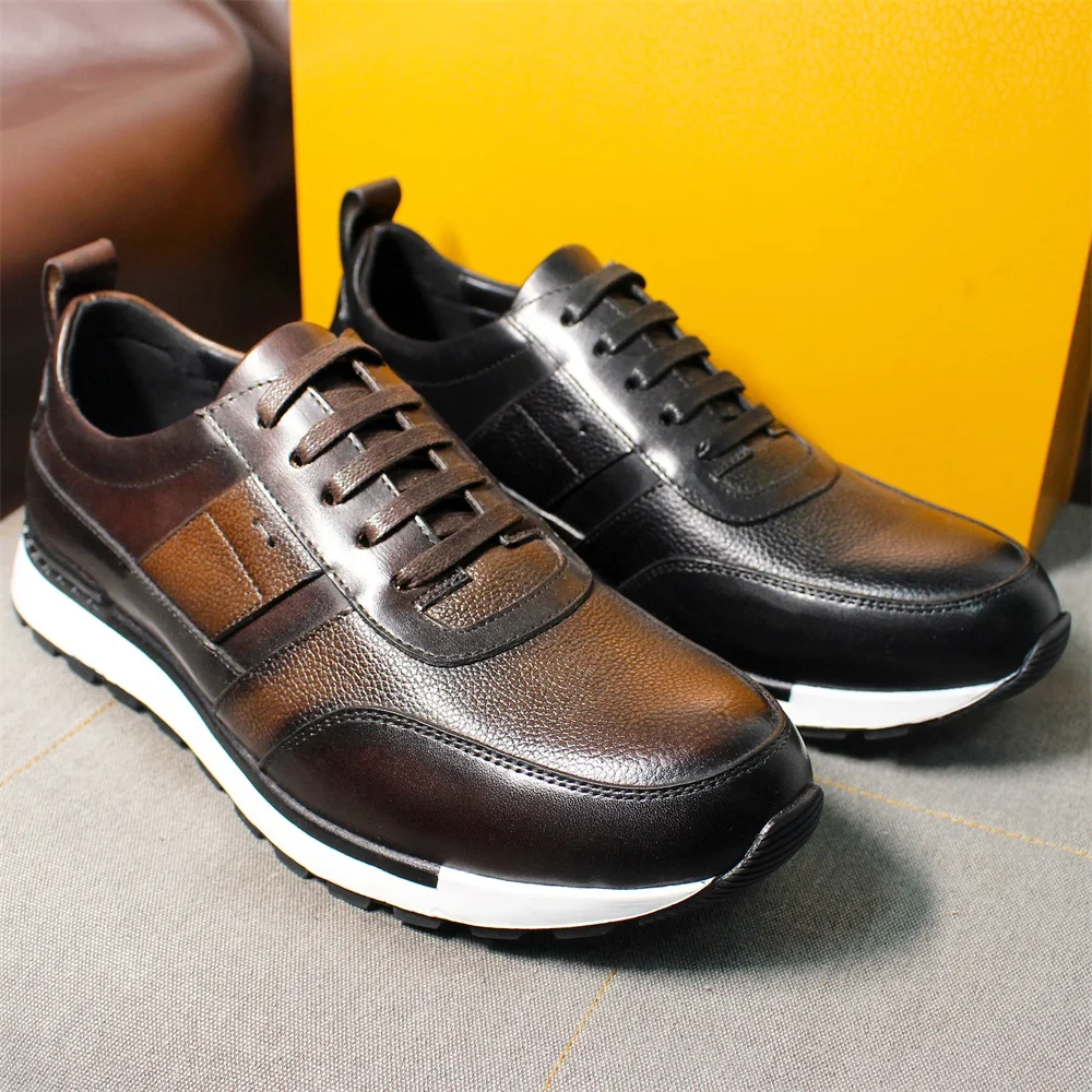 Genuine Leather Men's Sneakers Classic Lace-up Comfortable Casual Non-slip Leather Shoes Office Wedding Party Men's Shoes