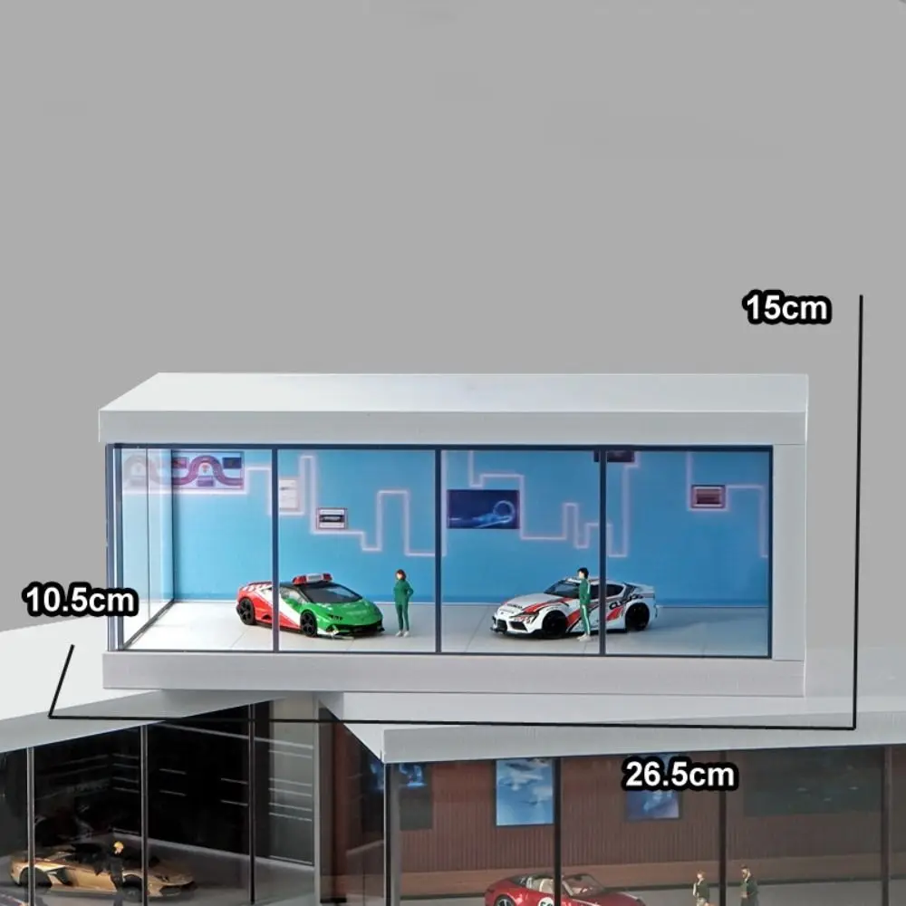 1/64 Scale Car Model Showroom Simulate Exhibition Hall Garage Scene Model Transparent Dust Cover Miniature Car Garage Kids Adult