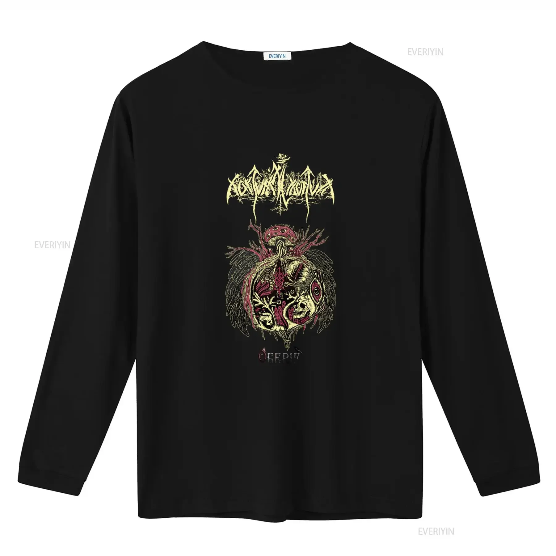 Nokturnal Mortum Oberih Ts Black T Shirt Unique Skull Mushroom Wing Design for Men vintage Washed Top For Everyday Wear