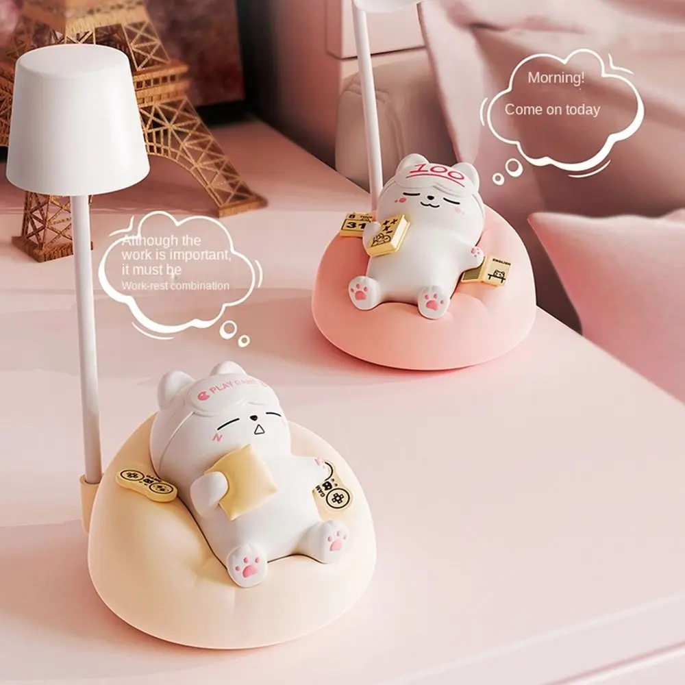 USB Charging Sleeping Cat Night Light Desktop Dimming Bedside Table Lamp Soft Light Eye Protection Sleeping Atmosphere Light