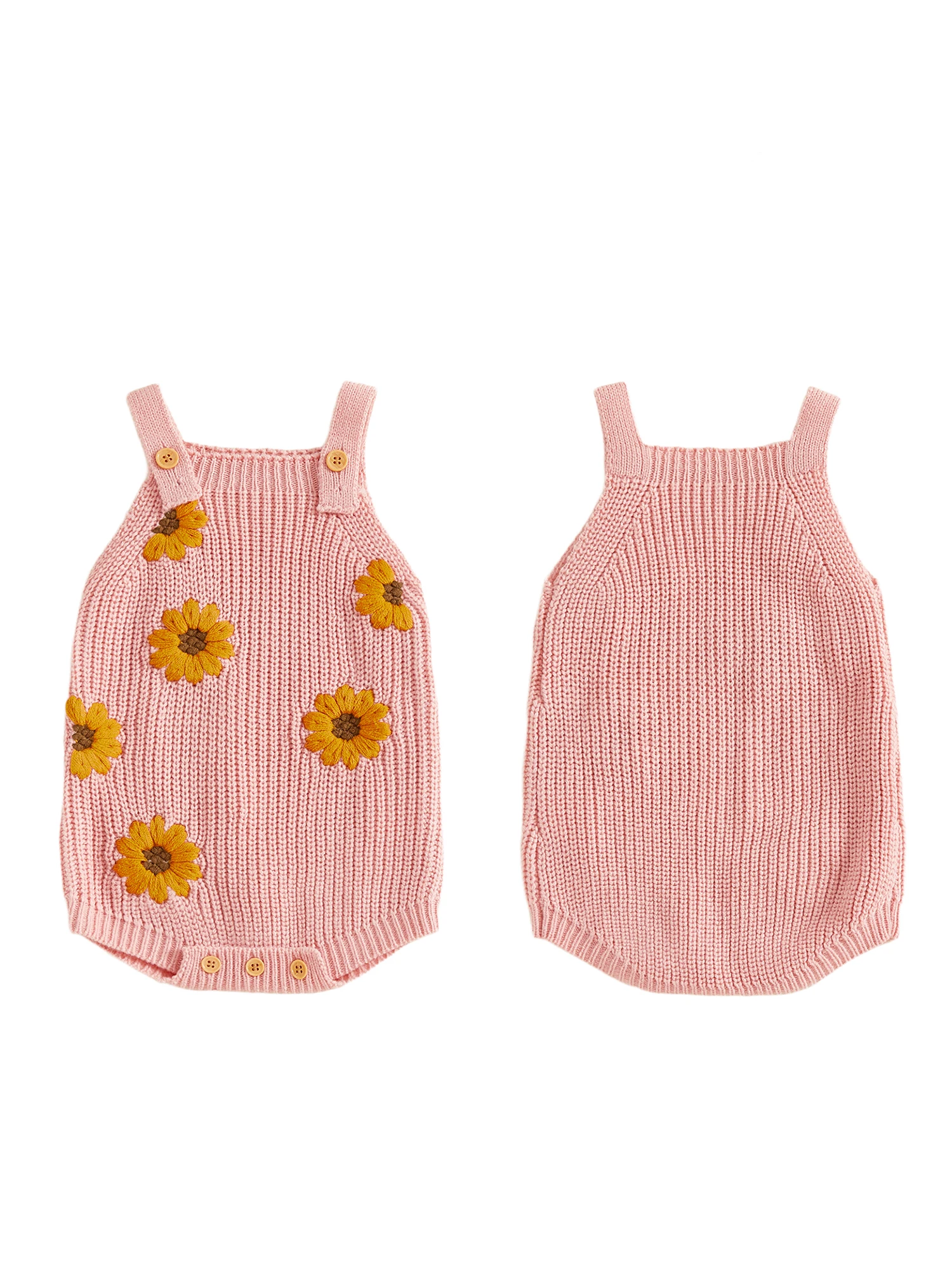 

Вязаный комбинезон без рукавов для маленьких девочек с квадратным вырезом и цветочной вышивкой Комбинезон для новорожденных Комбинезон Боди