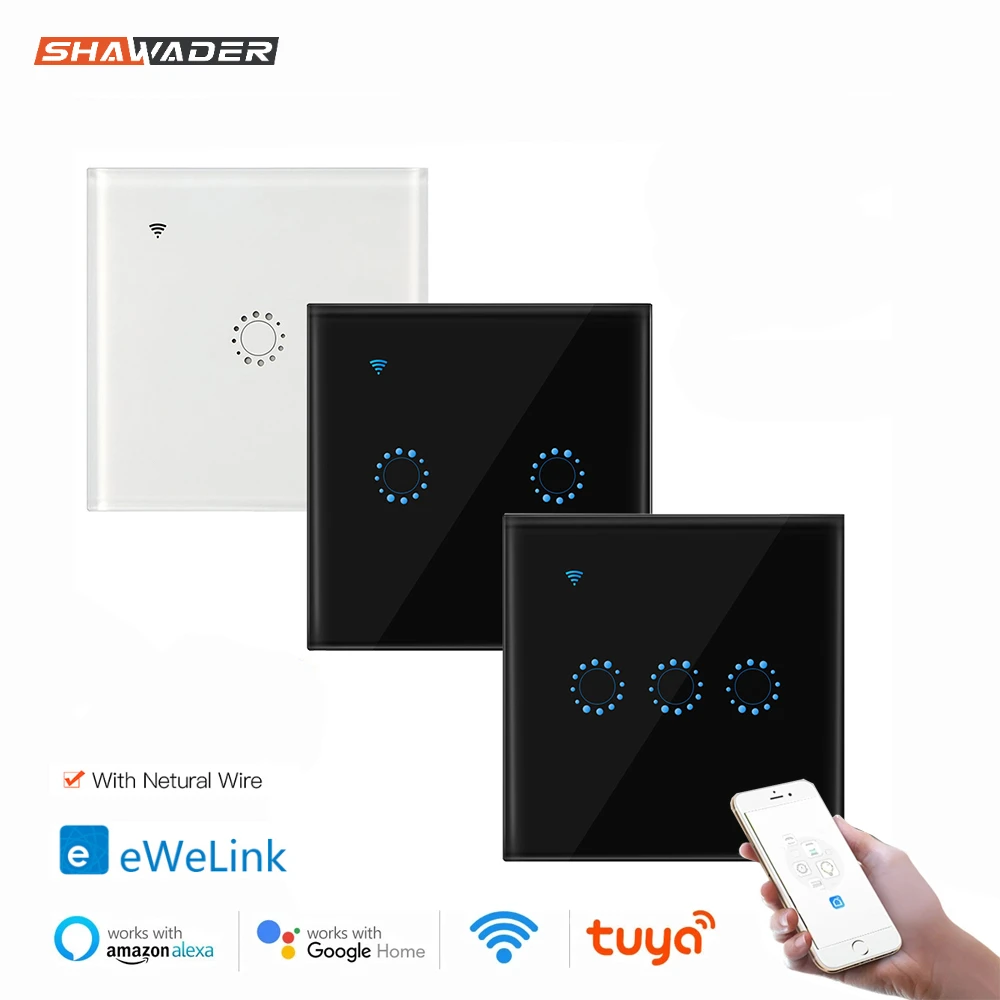 WiFi Smart Life Tuya Ewelink Light Switches EU Square Wall Touch Glass Panel Wireless Remote Control By Alexa Google Home