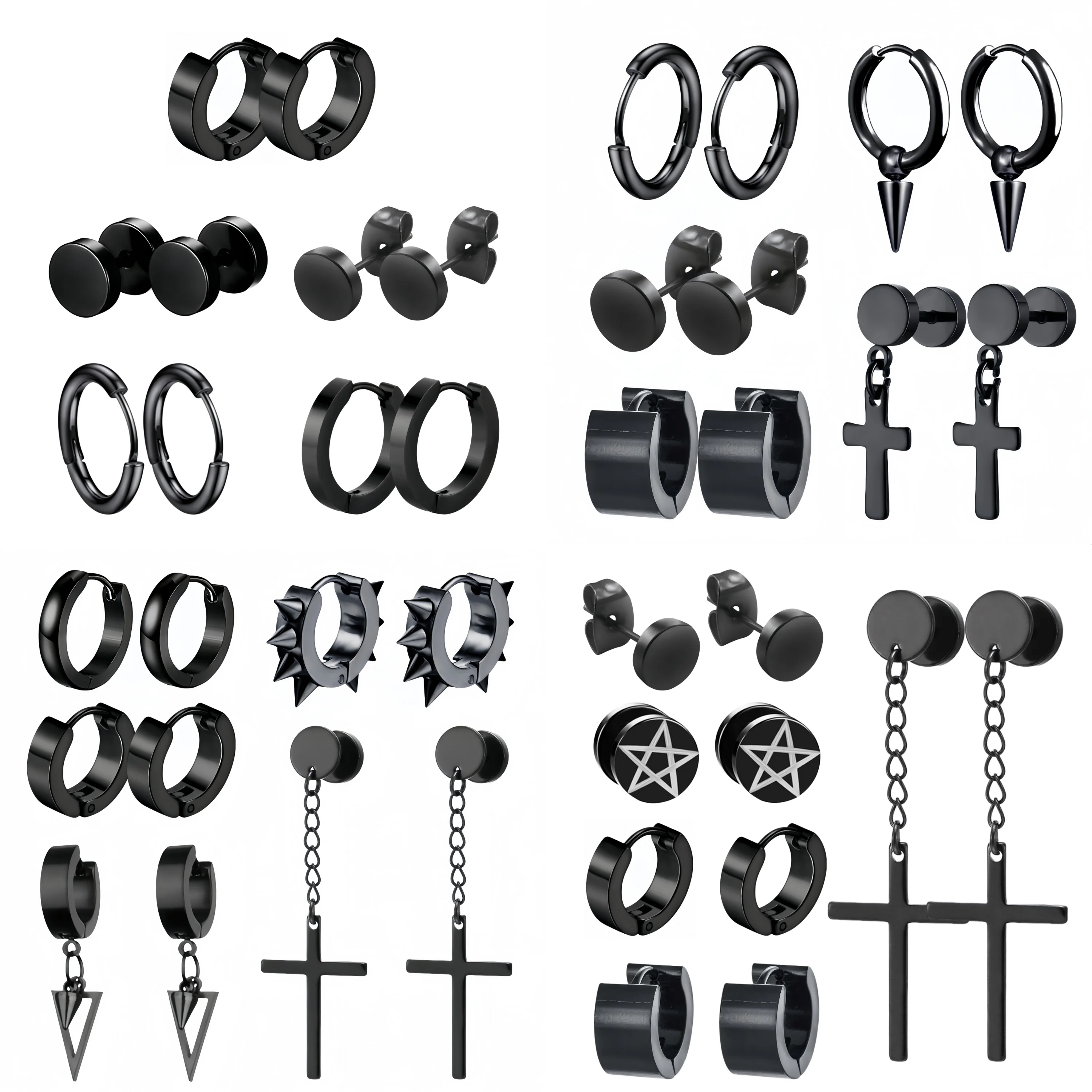 5 Paar Punk-Kreuz-Spike-Ohrring-Set aus minimalistischem Edelstahl für Damen, für Herren, modernes Geschenk, täglich, trendiges Schmuckzubehör