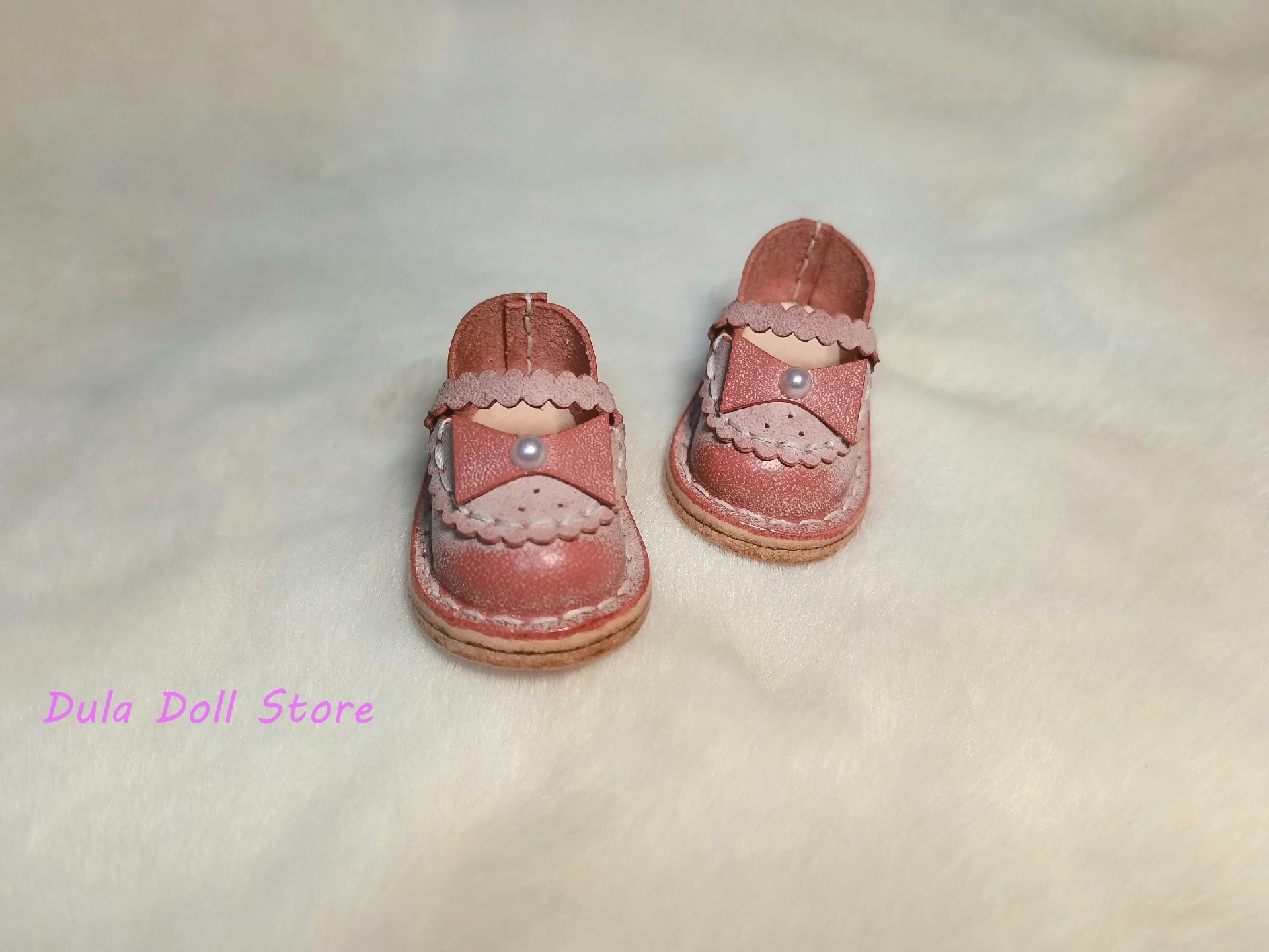 Dula Doll Top layer cowhide color leather Bow knot shoes Blythe ob24 ob22 Big fish body gl small 6 Bjd Doll Accessories