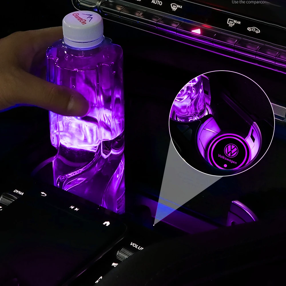 Car 7 Colors Water Coaster Color Ambient Light Car Cup Holder Luminous Coaster Mat For Volkswagen VW Golf Polo Passat B8 Tiguan