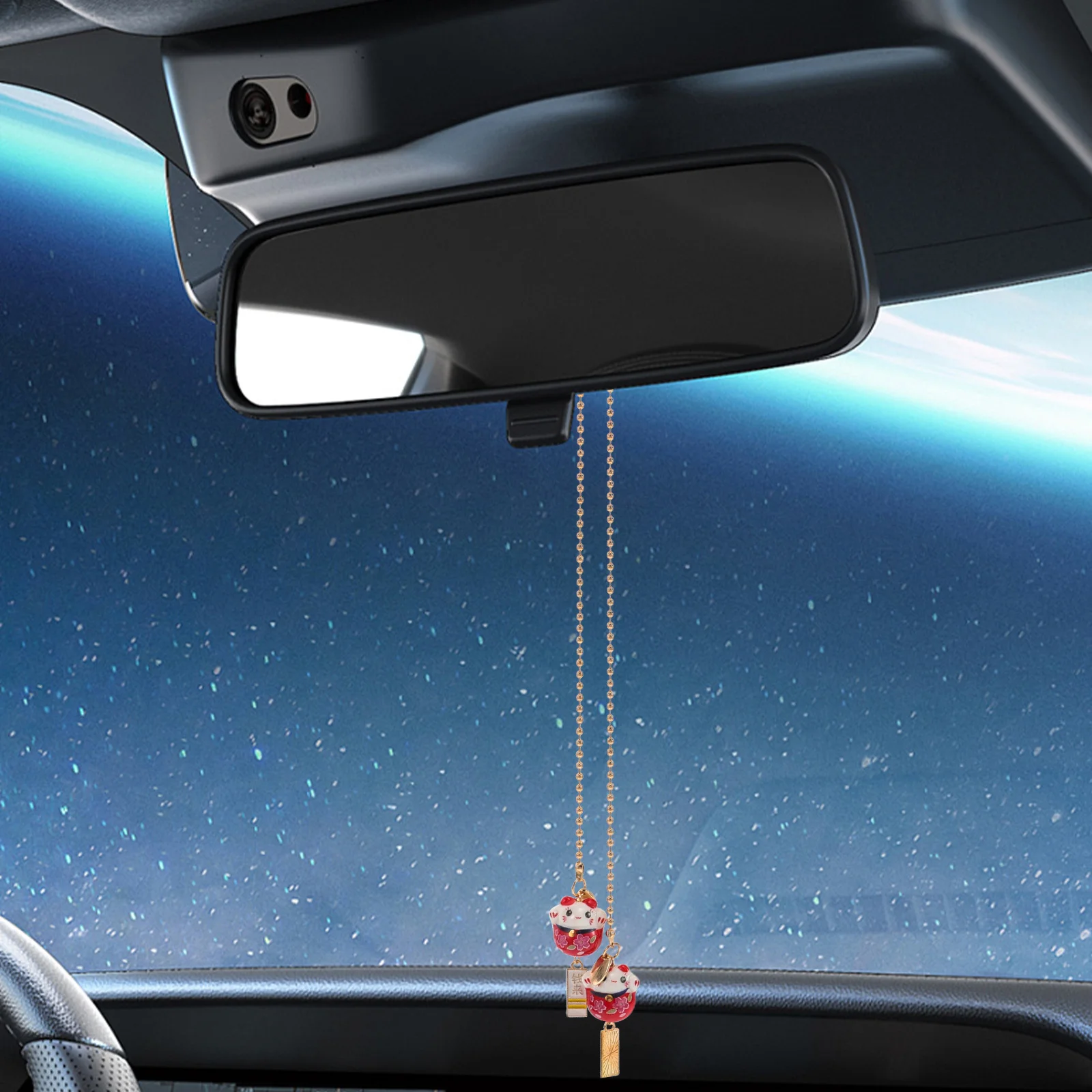

Fortune Cat Car Charm Ceramic Cute Car Hanging Ornament Rearview Mirror Lucky Charm Auto Accessories Good Luck Pendant