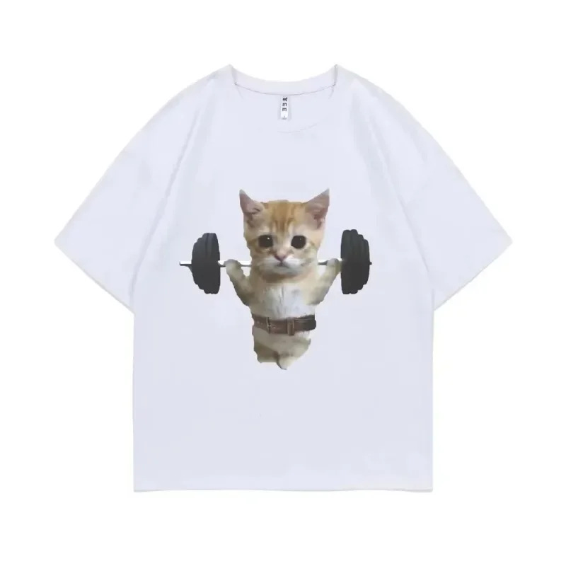 Summer Funny Gym Sam Sulek Cat Graphic Print T-shirts Men Women Cute Fitness Pump Cover Tshirt Woman Meme T Shirt Short Sleeve