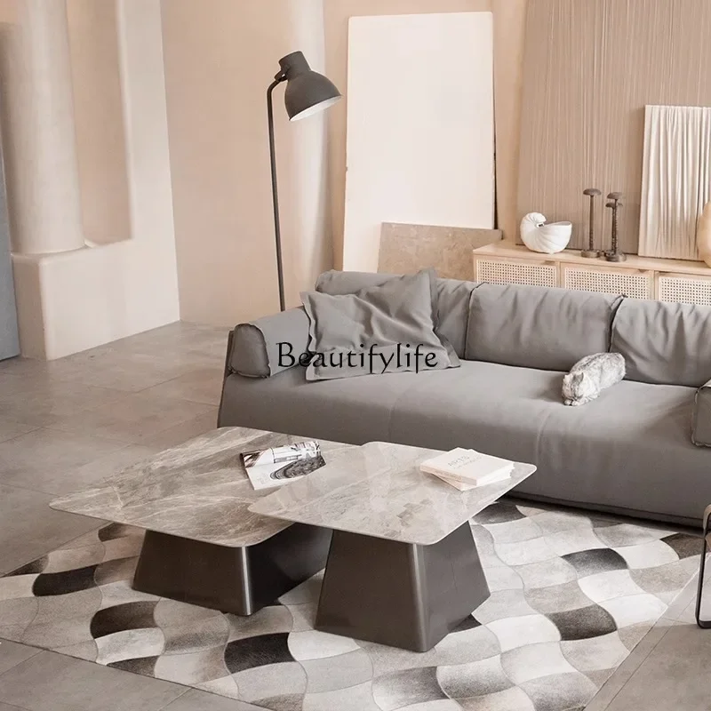 

44Modern light luxury coffee table rock slab combination small apartment living room home Nordic marble