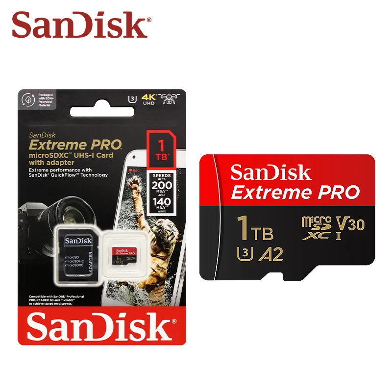 Imagem -02 - Cartão Sandisk Extreme Pro Microsdxc Uhs-i com Adaptador Cartão de Memória Velocidade de Leitura de até 200 mb s V30 a2 4k Ultra hd e Vídeo Full hd