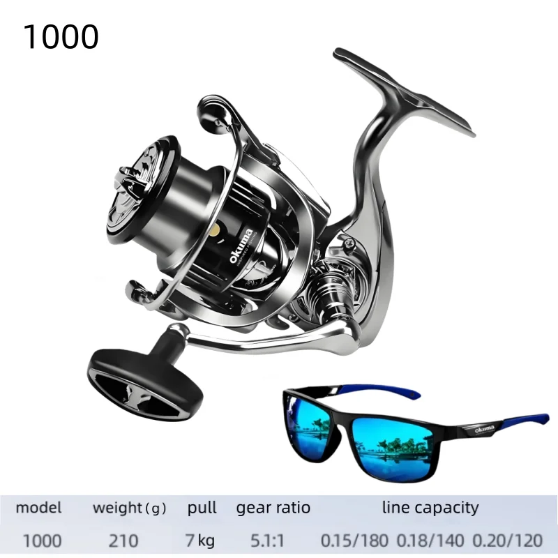 Okuma Original Nahtloses Spinnrad, Angelrolle, optionale Modelle 1000-7000, ausgestattet mit polarisierten Angelbrillen