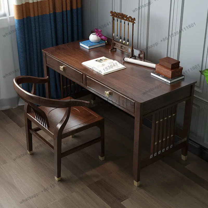 مكتب كتابة الدراسة الصينية الجديدة مكتب كمبيوتر منزلي من الخشب الصلب #1