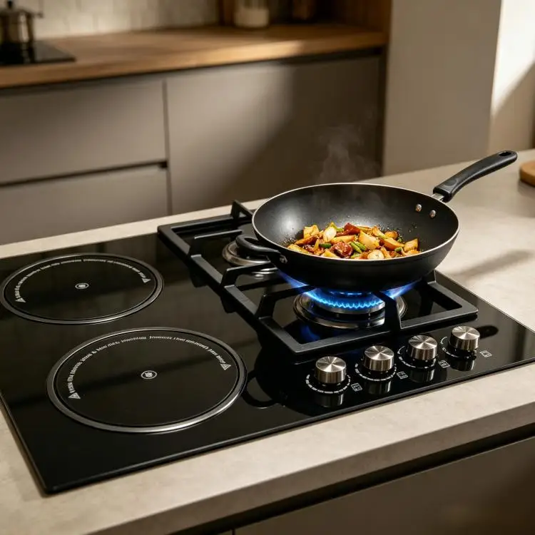 Built-in 2 Gas & 2 Electric Burner Hybrid Cooktop with Tempered Glass and Ceramic Hob for Outdoor and Table Use