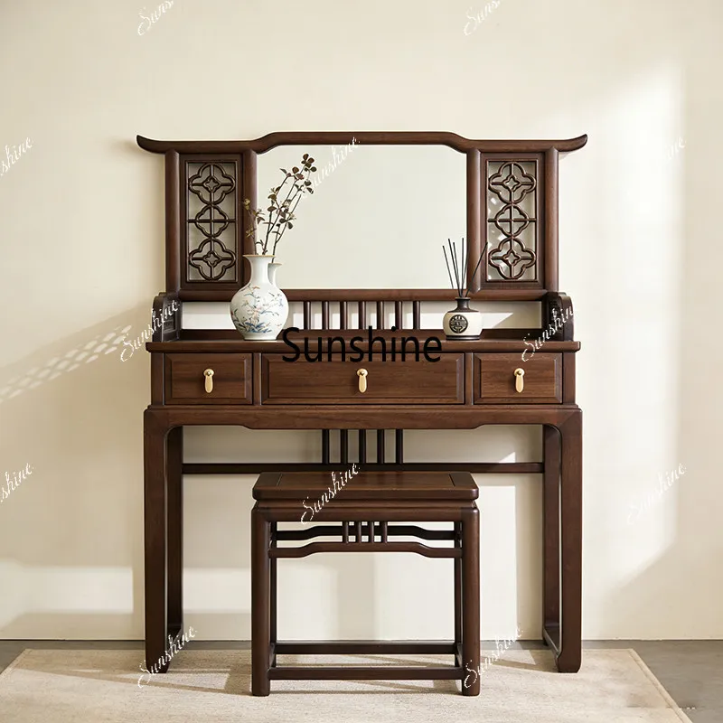New Chinese solid wood dresser home bedroom makeup classical carving
