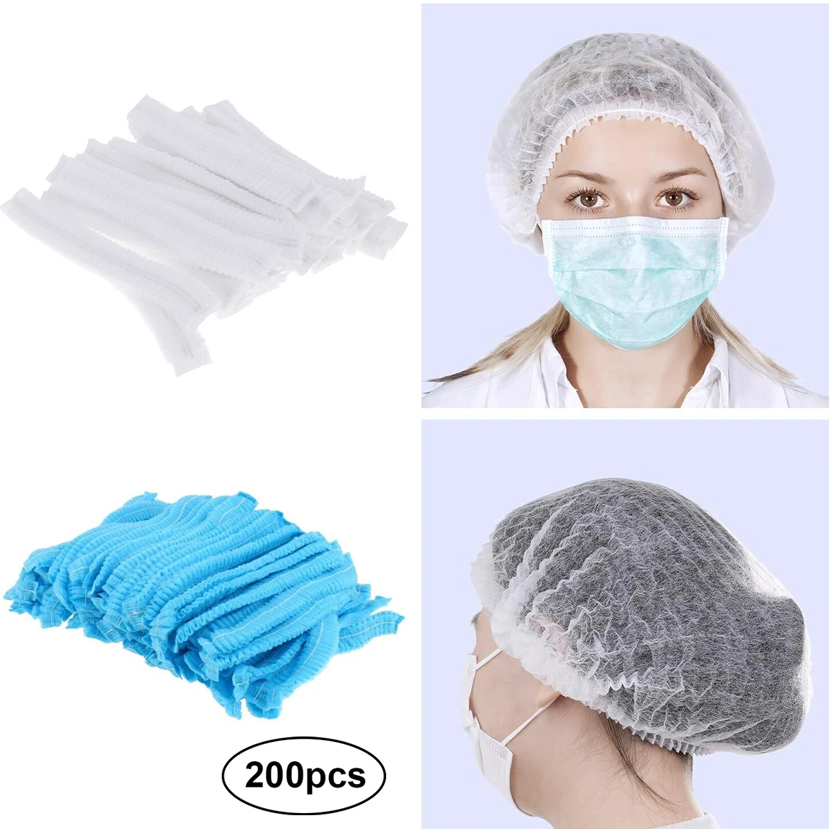 200pcs Disposable Nonwoven Bouffant Caps Hair Net for Eyelash Extension Spun Bonded Head Cover Hair Salon Bathroom Supplies