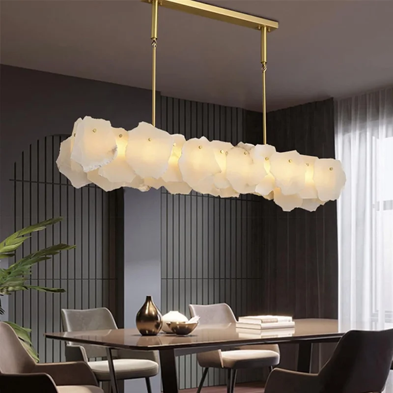 

Dropshipping Modern Spain Long White Marble Solid Metal Alabaster Dining Room Indoor Living Room Luxury Decorative Chandelier