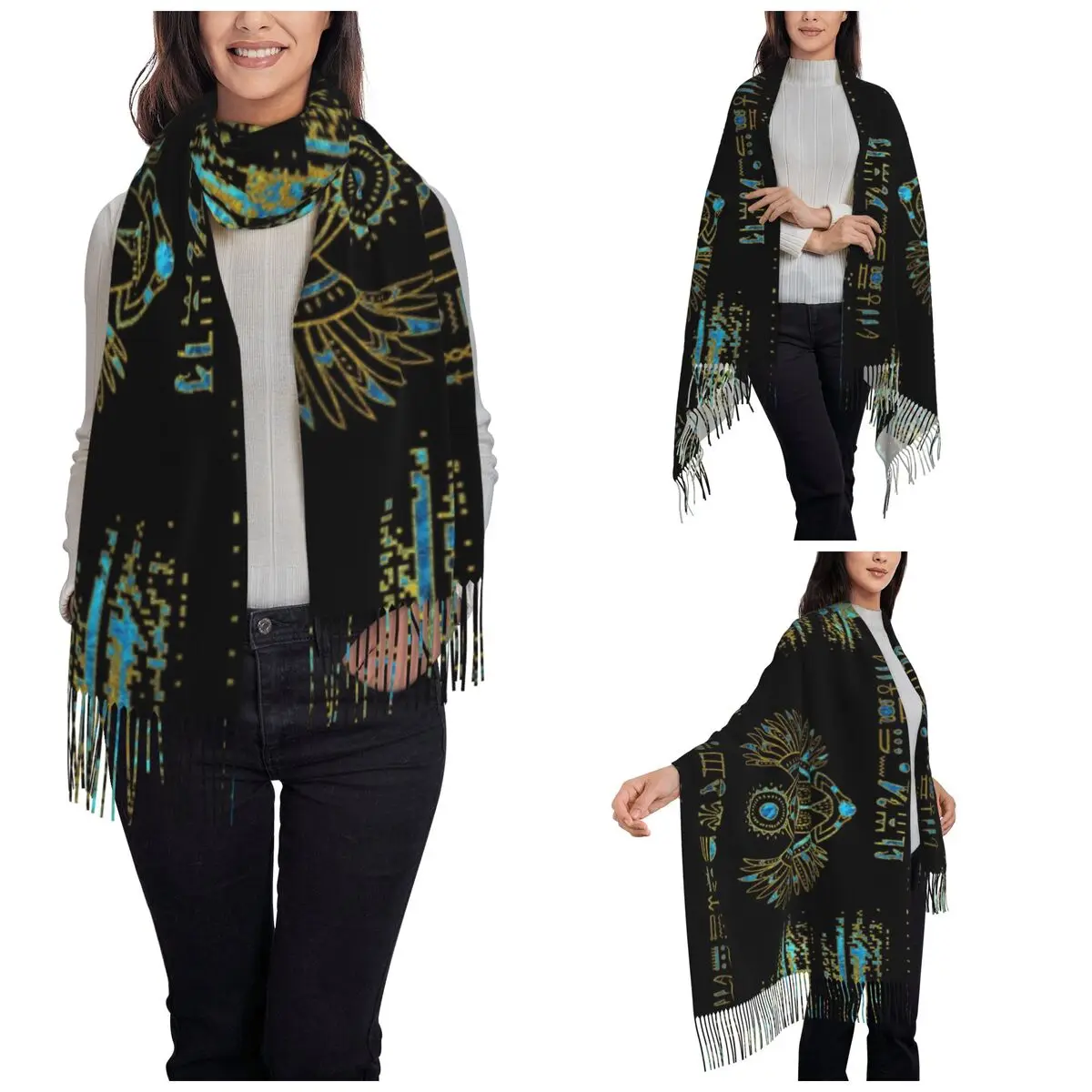 Egyptian Scarab Scarf for Women Winter Warm Cashmere Shawls and Wrap Ancient Egypt Large Shawl Scarf for Evening Dress