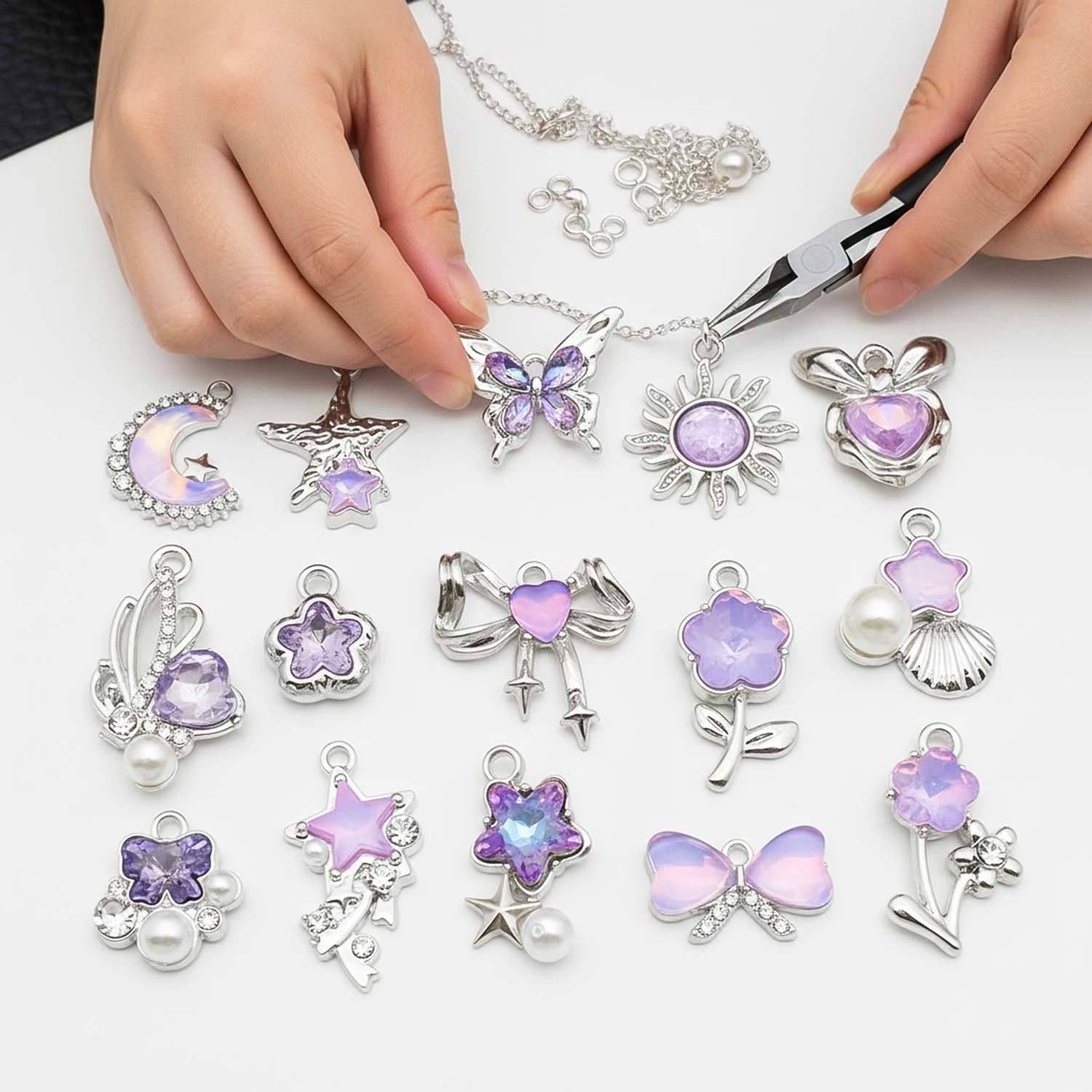 5/20Pcs New Moon Star Heart Charms Fashion Y2K Style Alloy Pendants For DIY Handmade Necklace Bracelet And Jewelry Making Crafts