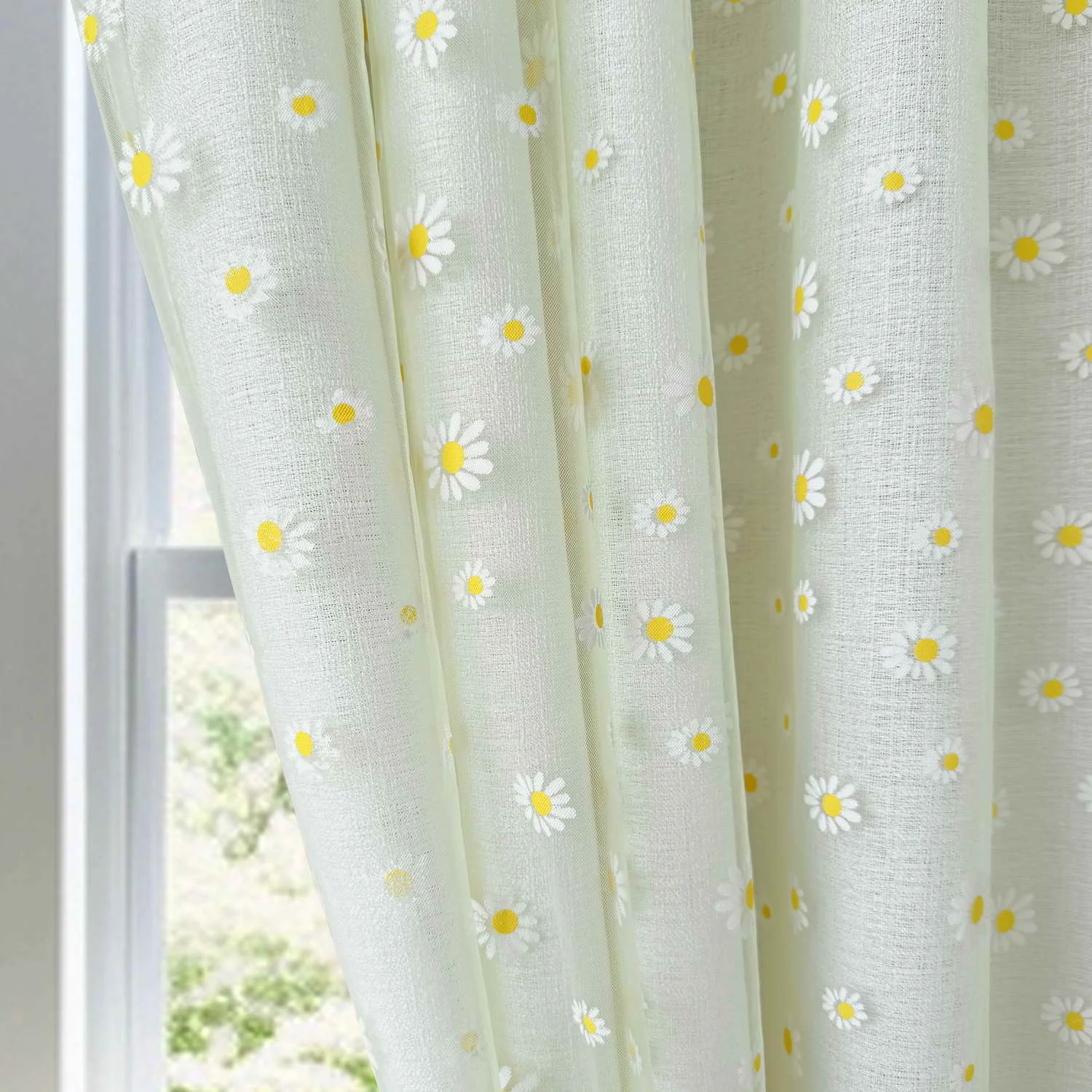 Daisies Double Layer Semi-Shading Curtain Yellow Printed Sheer add White Gauze Curtains for Bedroom Balcony Small Window