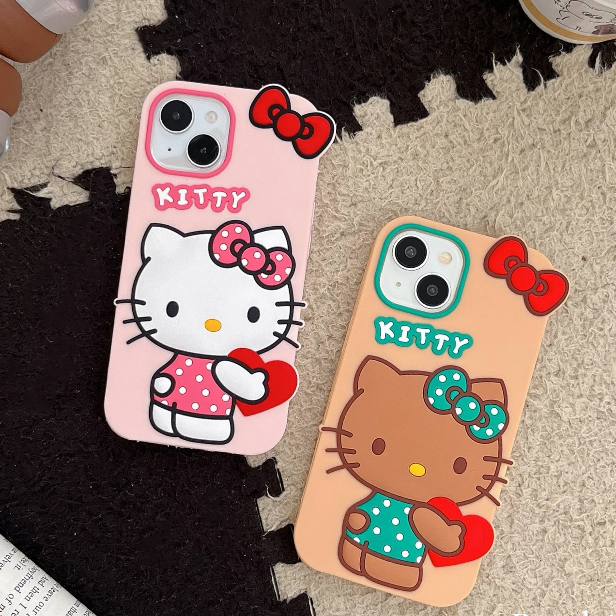 

Hello Kitty Cartoon 3D Bow kawaii Case For iPhone 16 15 14 13 Pro Max 11 12 XR XS MAX 7 8 Plus SE cute Silicone Phone Case