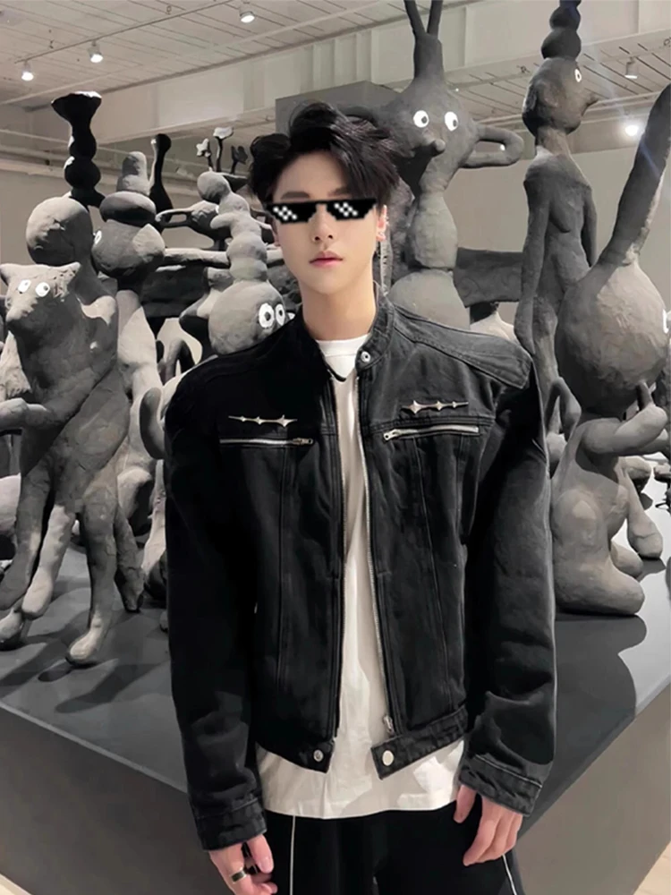 

Waed Bla Denim Padded oulder Jaet Мужская весенне-осенняя мода Высококачественный ор Sle Youth заводские металлические украшения Wor...