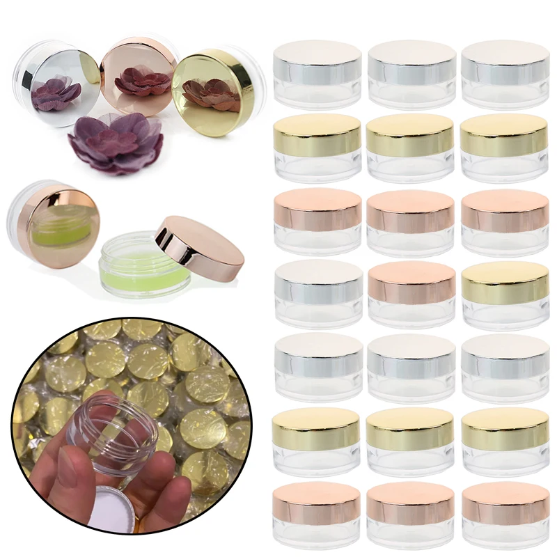 

100pcs 10g 10ml Empty Jars Plastic Cosmetic Container Refillable Bottle with Gold Lid for Face Cream Container Makeup Jar Pots