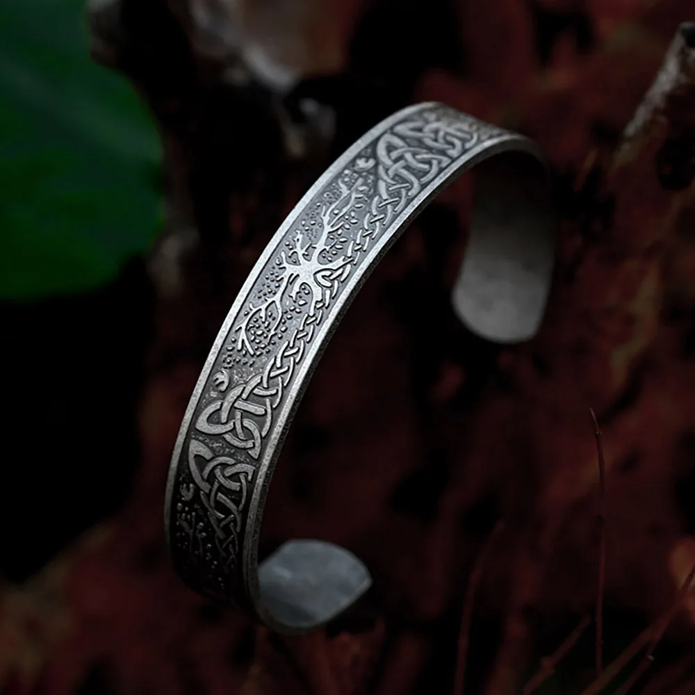 Black Stainless Steel Viking Rune Bracelets For Men Women Retro Viking Tree of Life Bracelet Biker Fashion Jewelry Amulet Gift image 3