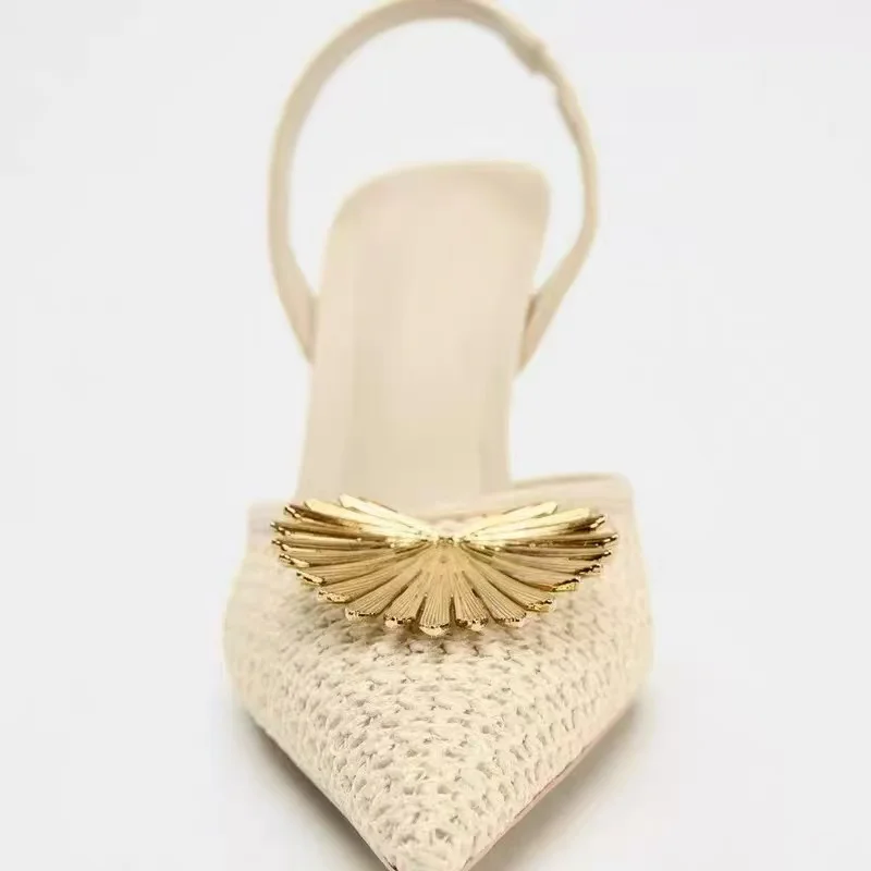 نسج شبكة مثير أشار تو مضخات النساء الصنادل زخرفة المعادن أنيقة أحذية خفيفة عالية الكعب العلامة التجارية مصمم أحذية الزفاف #2