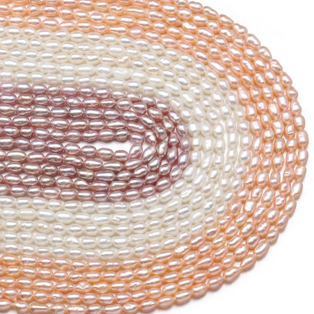 3-4mm Natural Freshwater Pearls Rice Shape White Pink Purple Spacer Beads for Jewelry Making DIY Necklace Bracelet Accessories