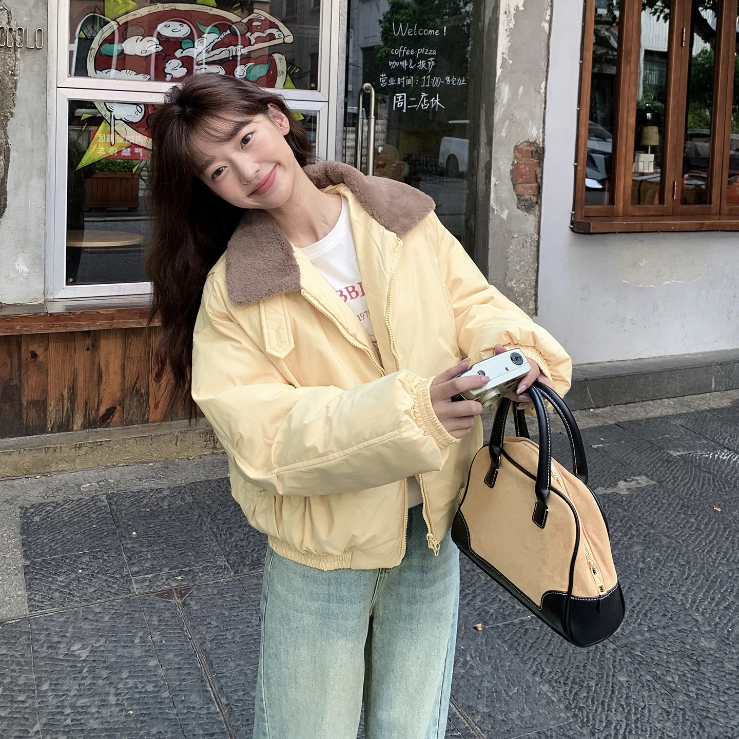 

Parka Pink Womens Harajuku Patterned Bright Matte Texture Original Design Warm Keeping Cute Personality Decorative Chic Neutral