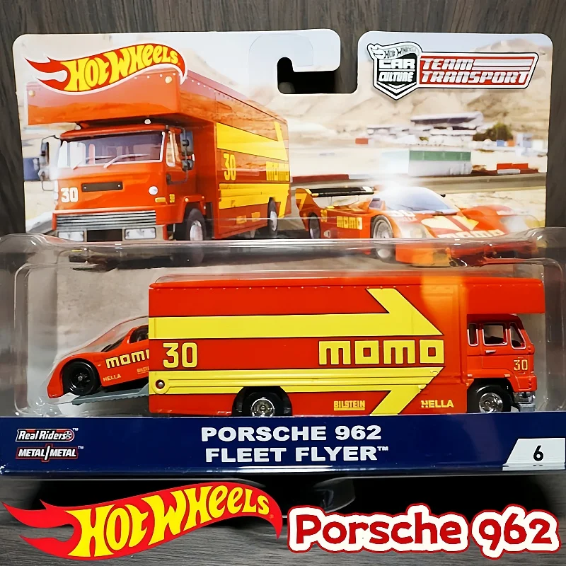 

Hot Wheels Flf56 Series Momo Porsche 962 Transport Fleet Car Number 6 1/64 Alloy Car Model Collection Vehicle Model Toy Car Gift