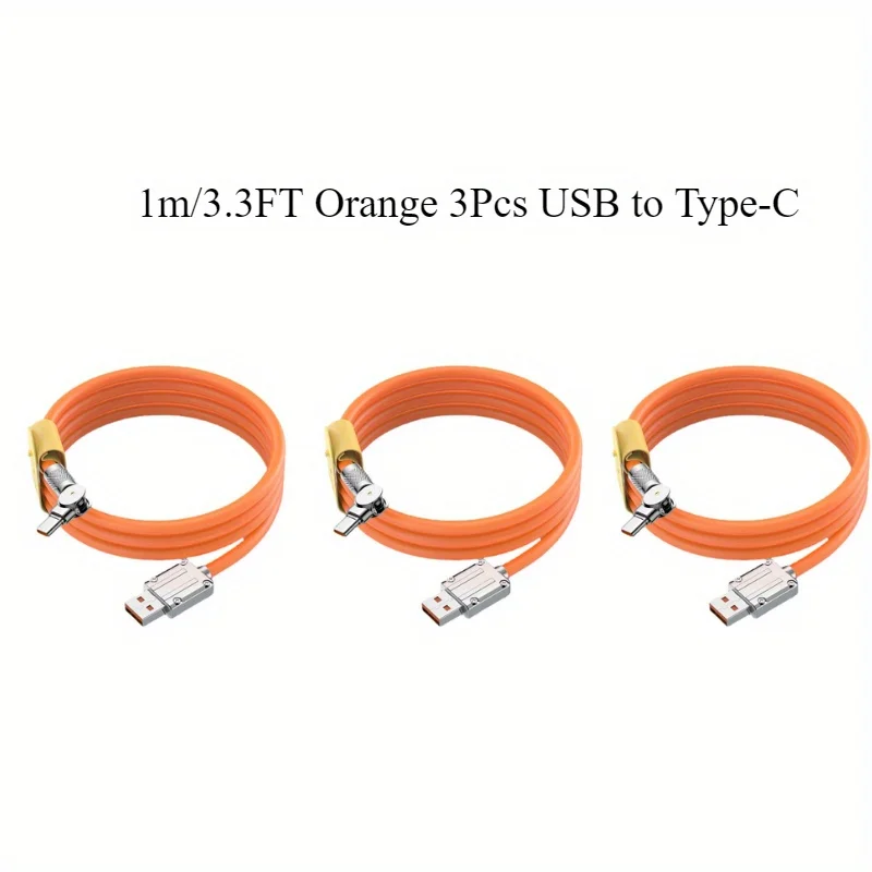 

3 шт., 1 м/3,3 фута, ПВХ-кабель для быстрой зарядки телефона, кабель для передачи данных с вращающейся головкой на 180 градусов, от USB до Type-C, идеально подходит для ежедневного использования