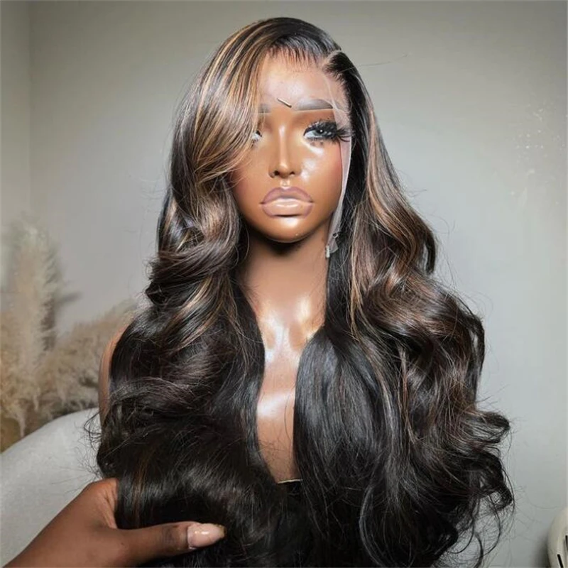 180Density Preplucked 22‘’ Highlight Brown Body Wave HD Lace Jewish 5x5 Silk Base European Human Hair Wig For Women BabyHair