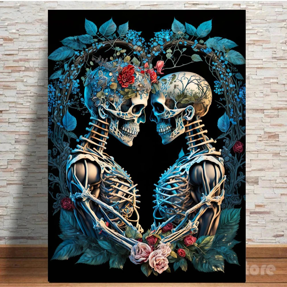 Loving Skull 5D Diy Diamond Painting Skeleton Sea of Flowers Cross Stitch Kit Embroidery Diamond Mosaic Home Art Hallowen Decor