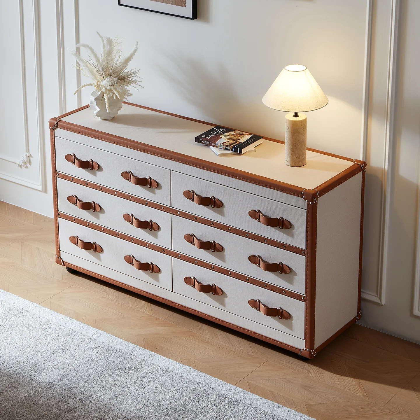 

Французский ретро-шкаф из кожи, американский шестисекционный шкаф для прихожей, итальянский минималистичный шкаф для хранения в гостиной, тумба для еды