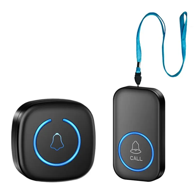 【CYBER MONDAY】2X Wireless Lanyard Button Call Pager Emergency SOS Pager Emergency Call Button Black EU Plug