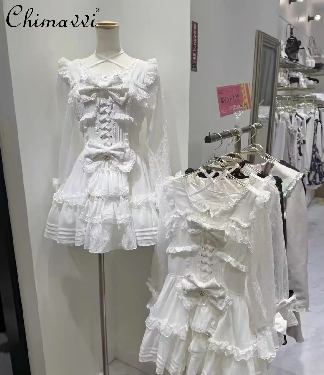 

Japanese Liz Mass-Produced Sweet Lolita Lace Patchwork Dress Fairy Kawaii Bow Cute Girl Women Long Sleeve Elegant Princess Dress
